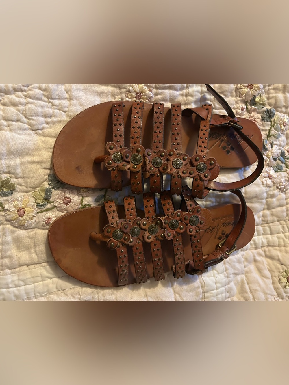 Patricia Nash leather Ash Brown Studded Gladiator Sandals. Size 8